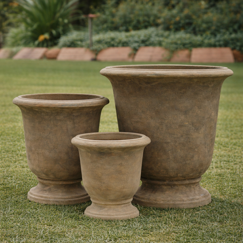 Antique terracotta Saint Tropez urn in garden setting, Brisbane garden style