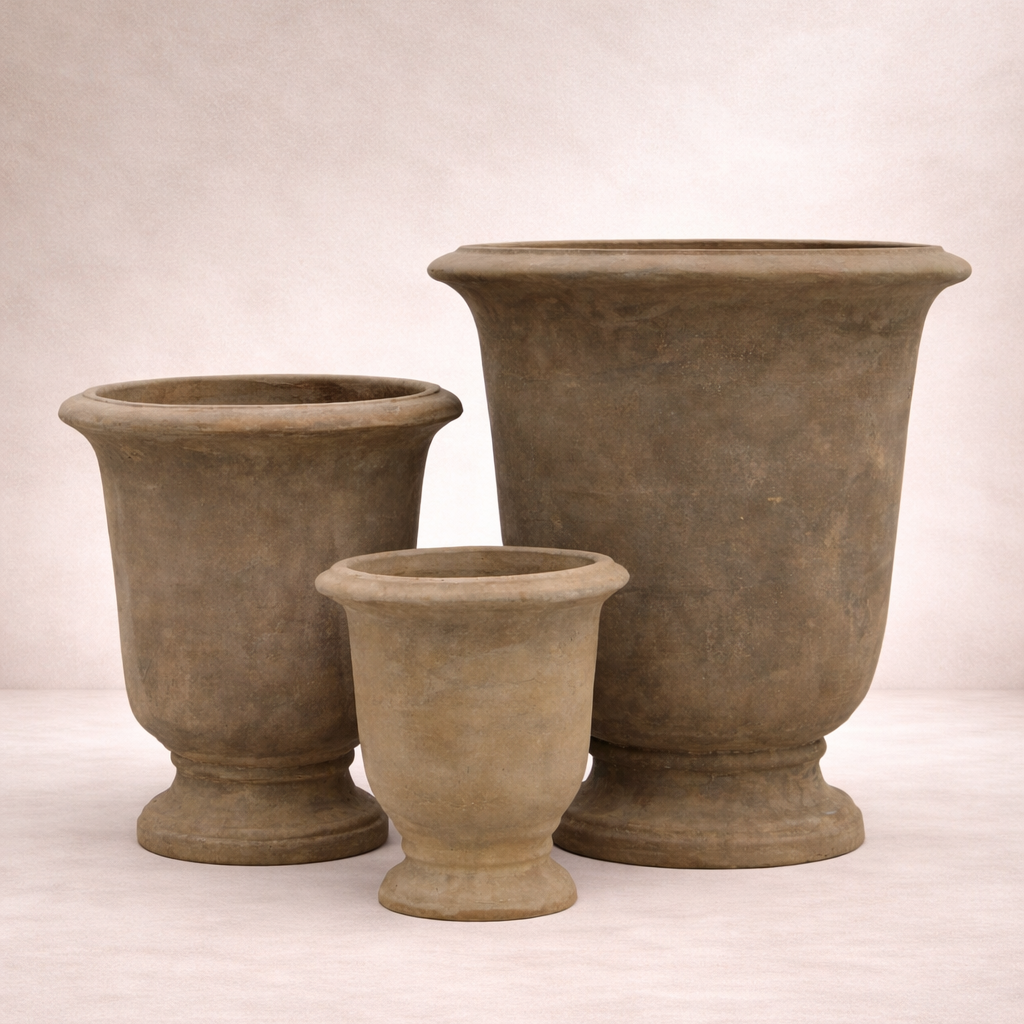 Antique terracotta Saint Tropez urn in garden setting, Brisbane formal garden style