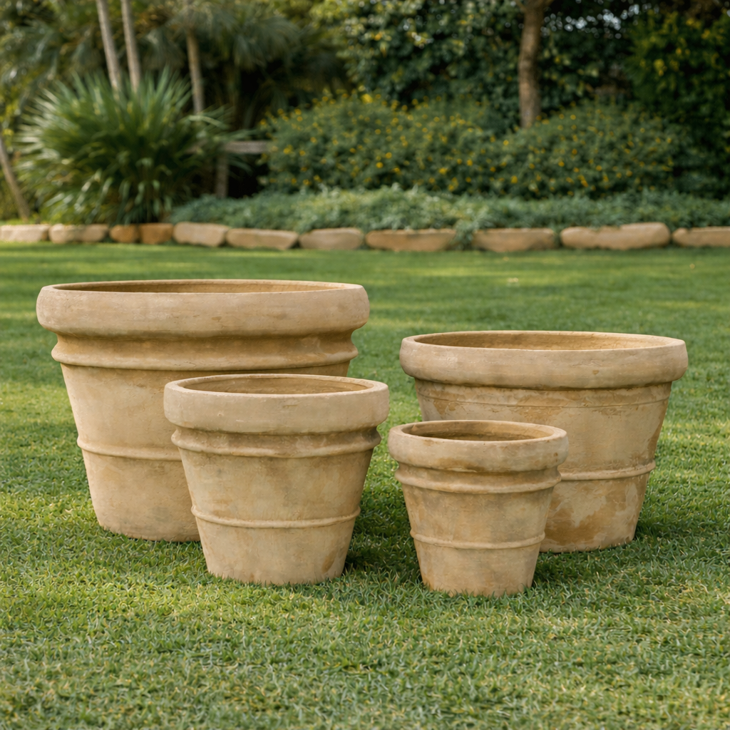 Antique terracotta rolled rim pot brisbane garden 4 sizes in set