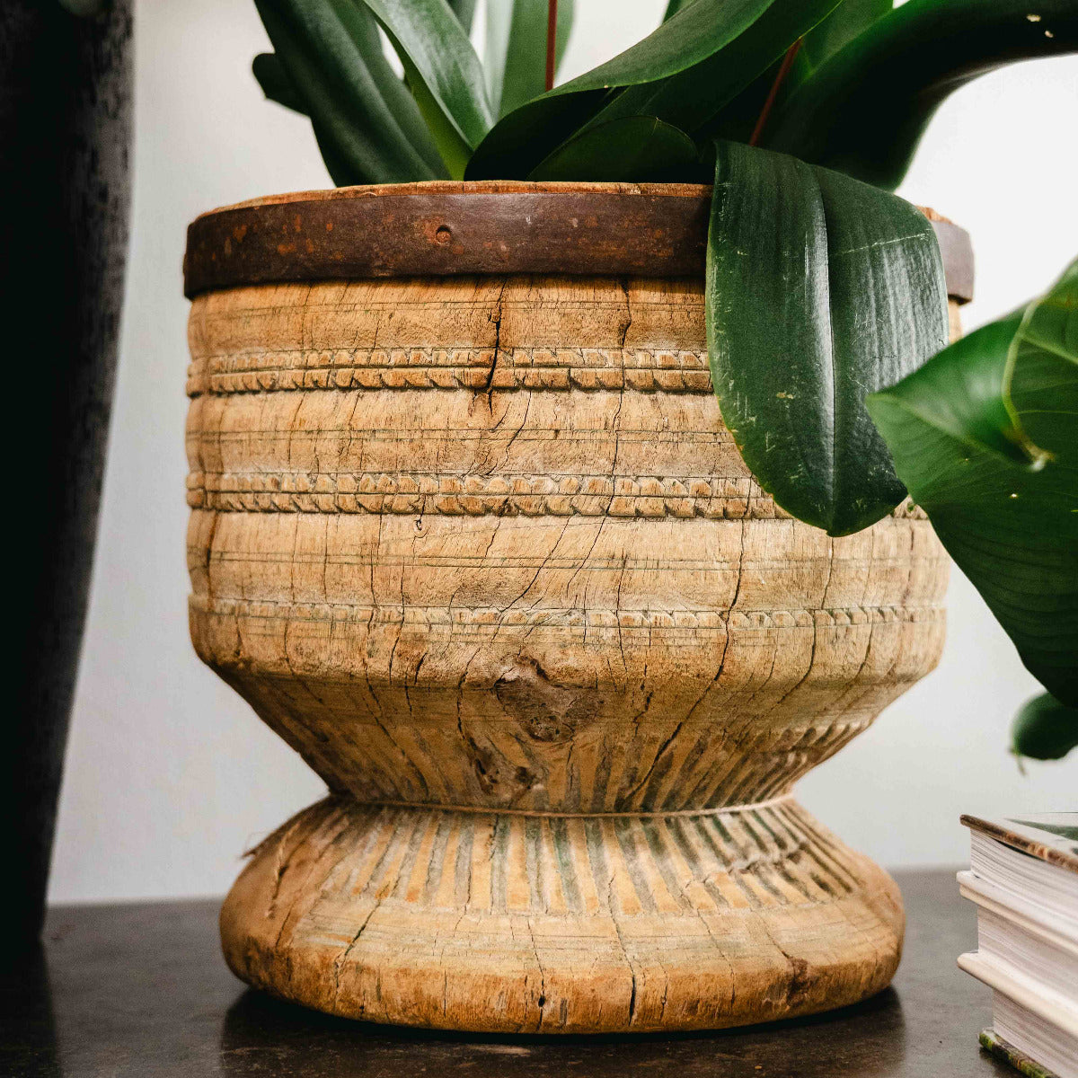 Wooden Planter with Metal Trim