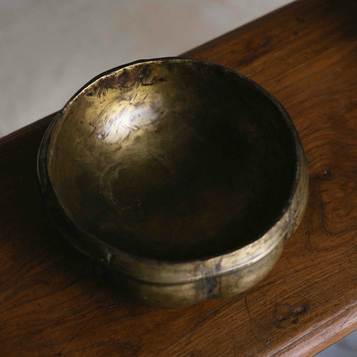 Vintage brass bowl from India, 20 x 10cm, with rich aged patina and handmade character, exclusive to Brookfield Gardens Brisbane.