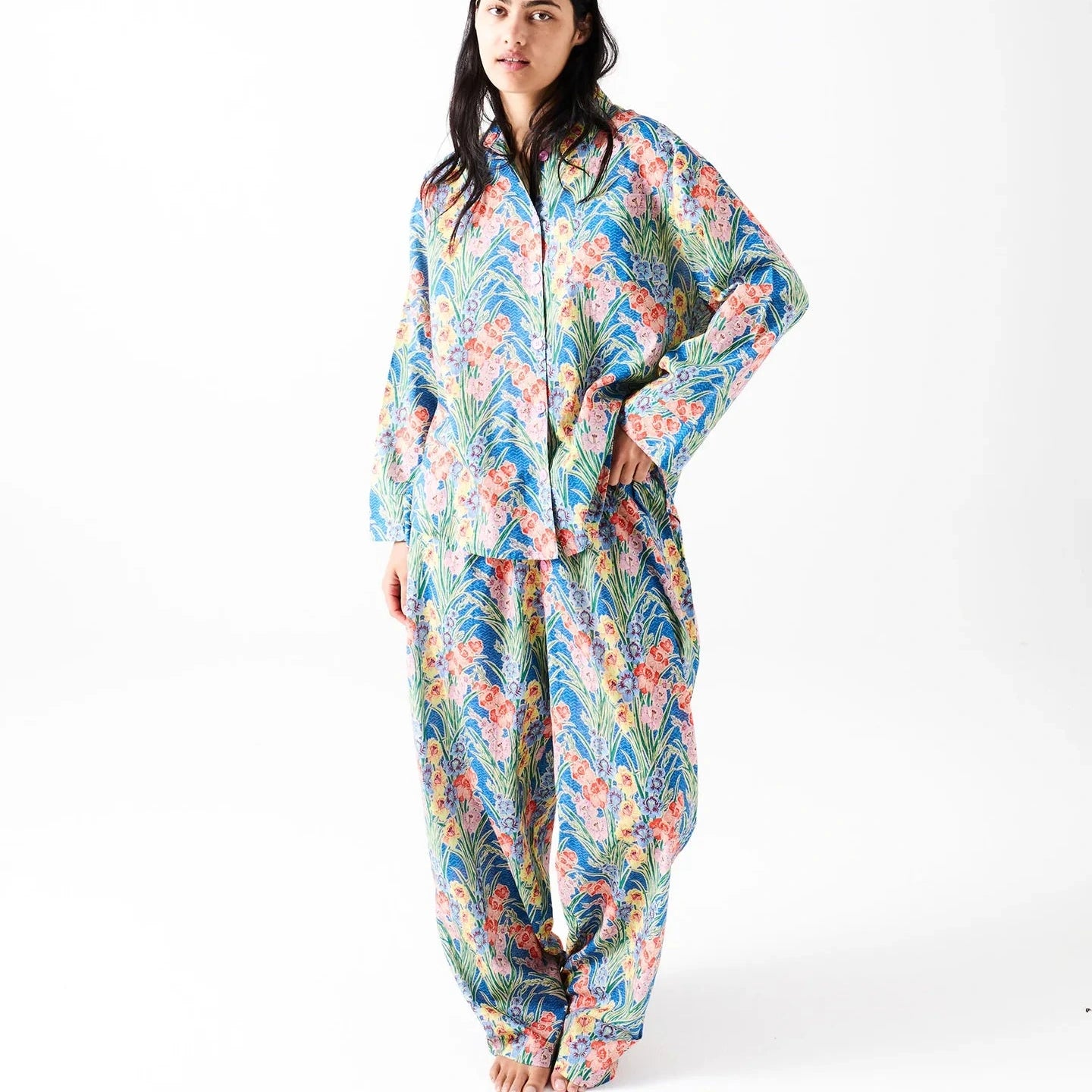 Kip&Co x Anna Spiro Gladiolus adult organic cotton long sleeve pyjama set with vibrant floral print.