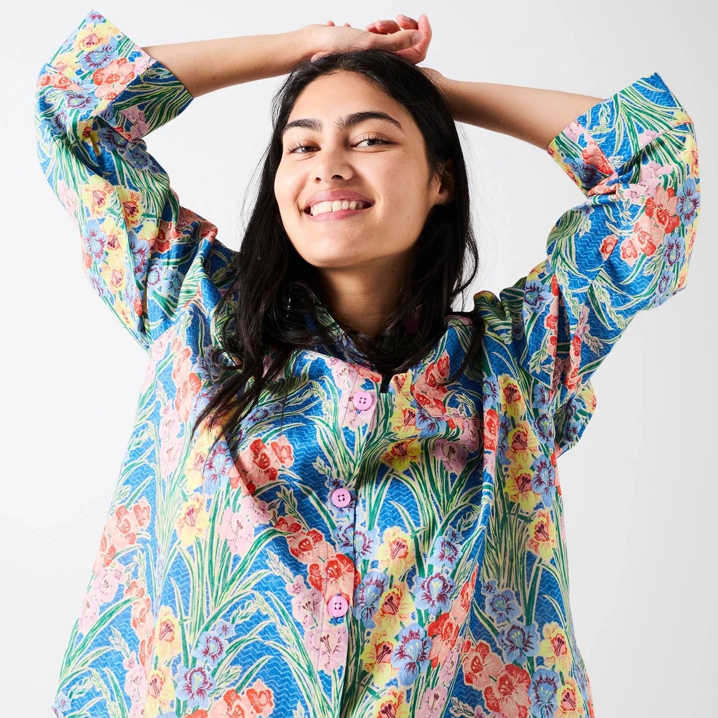 Kip&Co x Anna Spiro Gladiolus adult organic cotton long sleeve pyjama set with vibrant floral print.