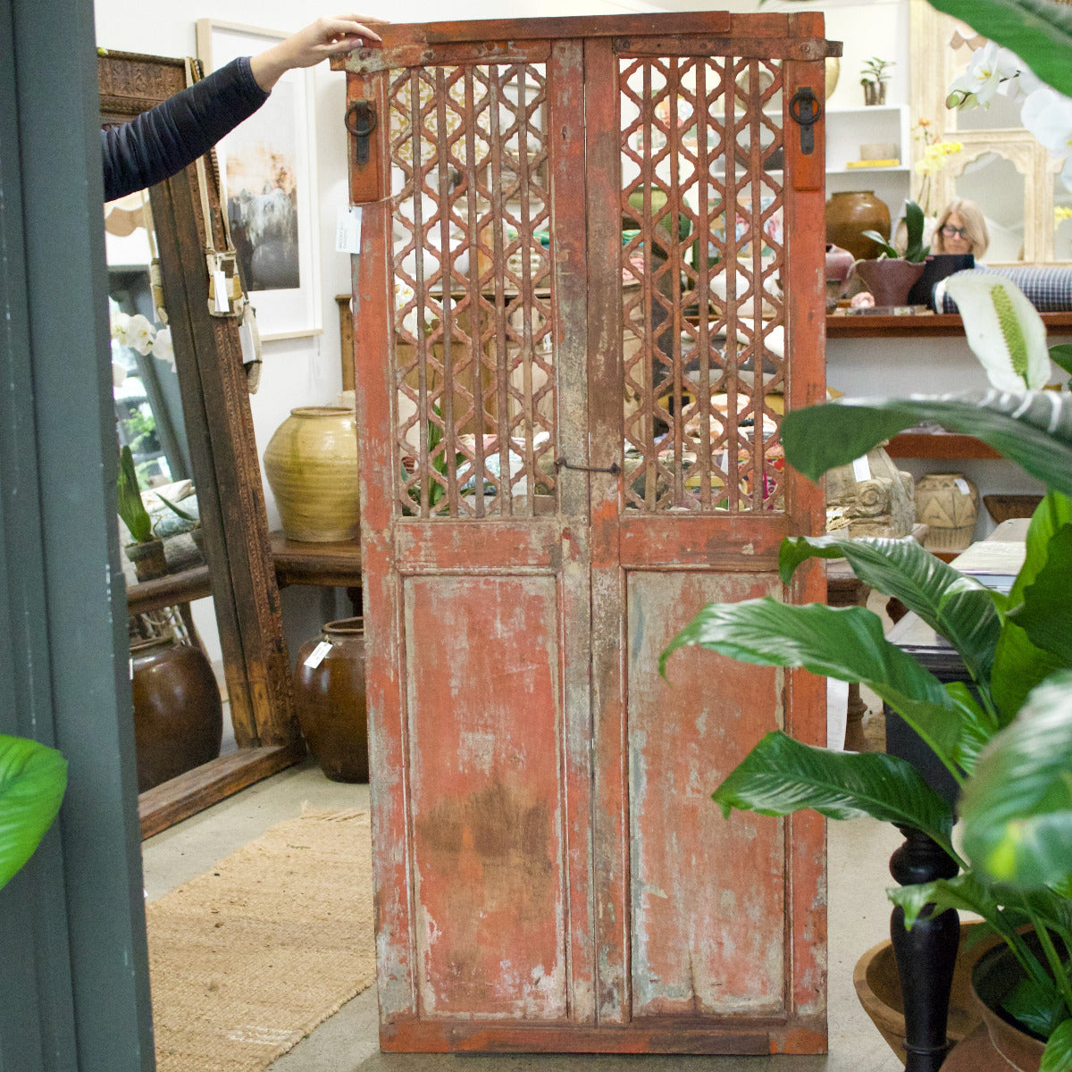 Wooden Jali Door Panel Red