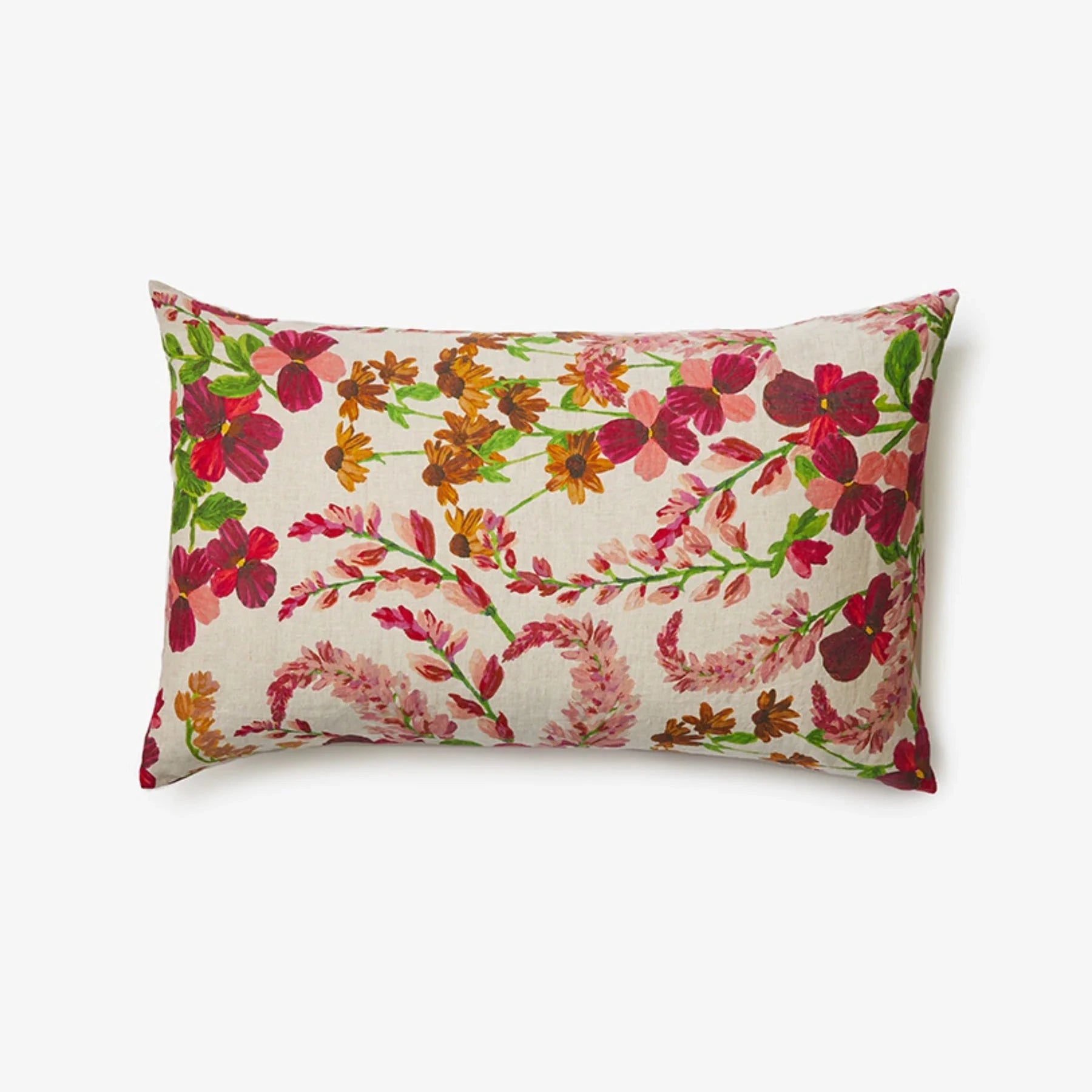Bonnie & Neil Lupin Multi Linen Standard Pillowcases in stonewashed French flax linen with colourful hand-drawn botanical print