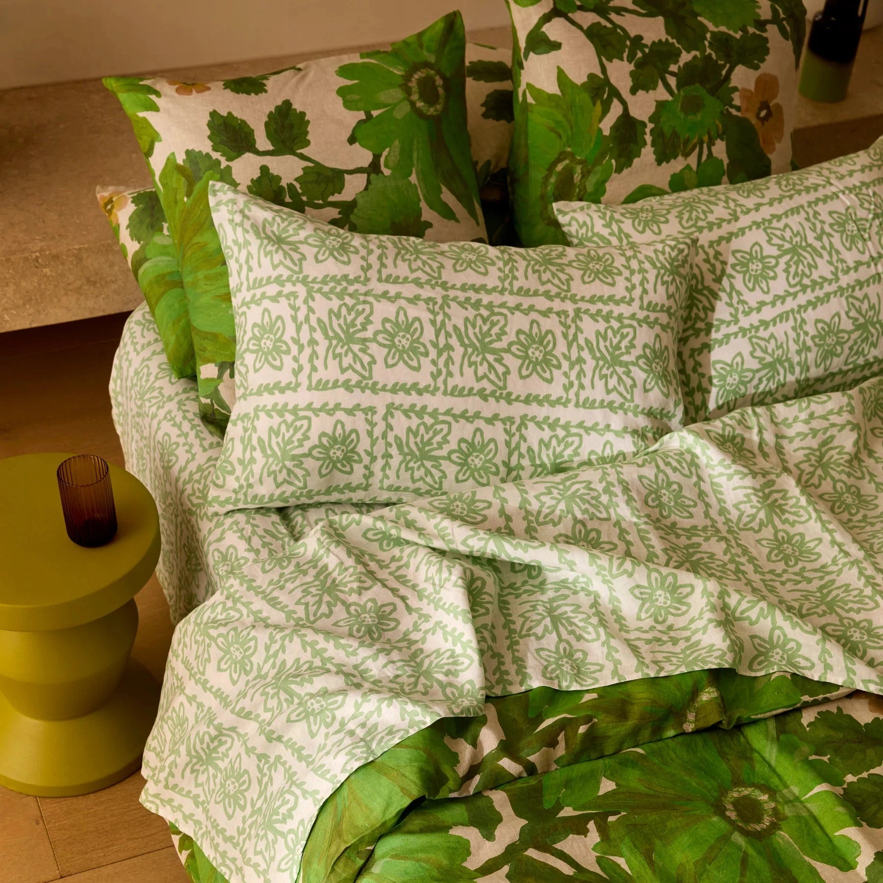 Bonnie & Neil Daisy Sage Linen Standard Pillowcases