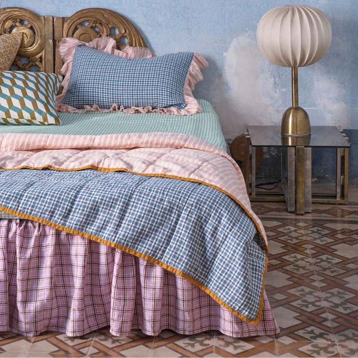 Society of Wanderers Cefalù Pesca double-sided linen quilt