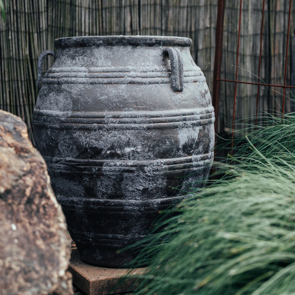 Rustica Black Urn with Lugs