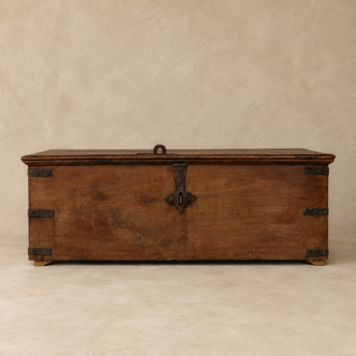 One-of-a-kind vintage Indian wooden coffee table with lift-up lid, hidden storage and original iron hardware. Exclusive to Brookfield Gardens Brisbane.