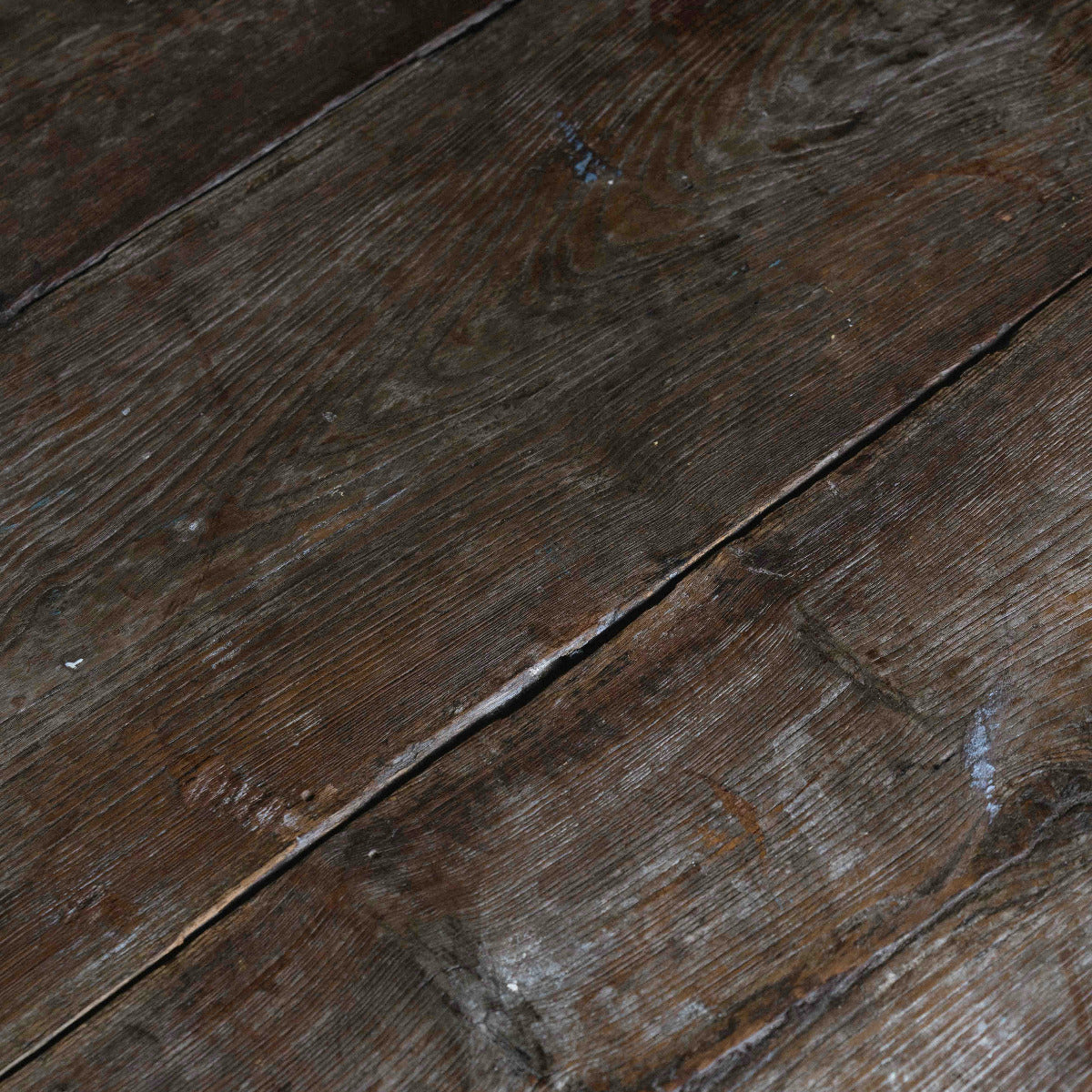 Large vintage Naga wooden table from India with aged timber patina and solid tapered legs, exclusive to Brookfield Gardens Brisbane.