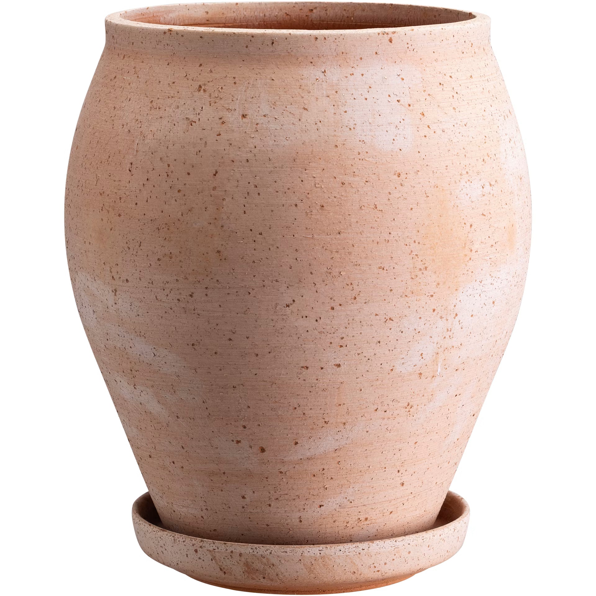 Bergs Potter Delphi Grey Tall terracotta planter with matching saucer in grey finish.