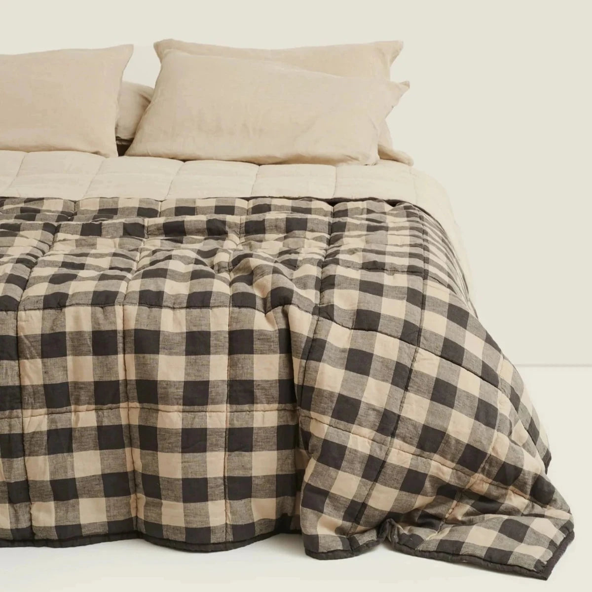French Linen Quilt Queen/King Natural Check BH - Bedding Brookfield Gardens