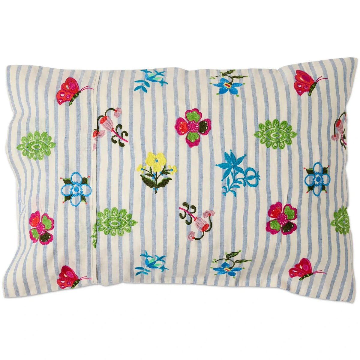 Kip & Co x Anna Spiro Malabar Floral Embroidered Linen Pillowcases in Forever Floral Butter, featuring decorative floral embroidery on soft linen.