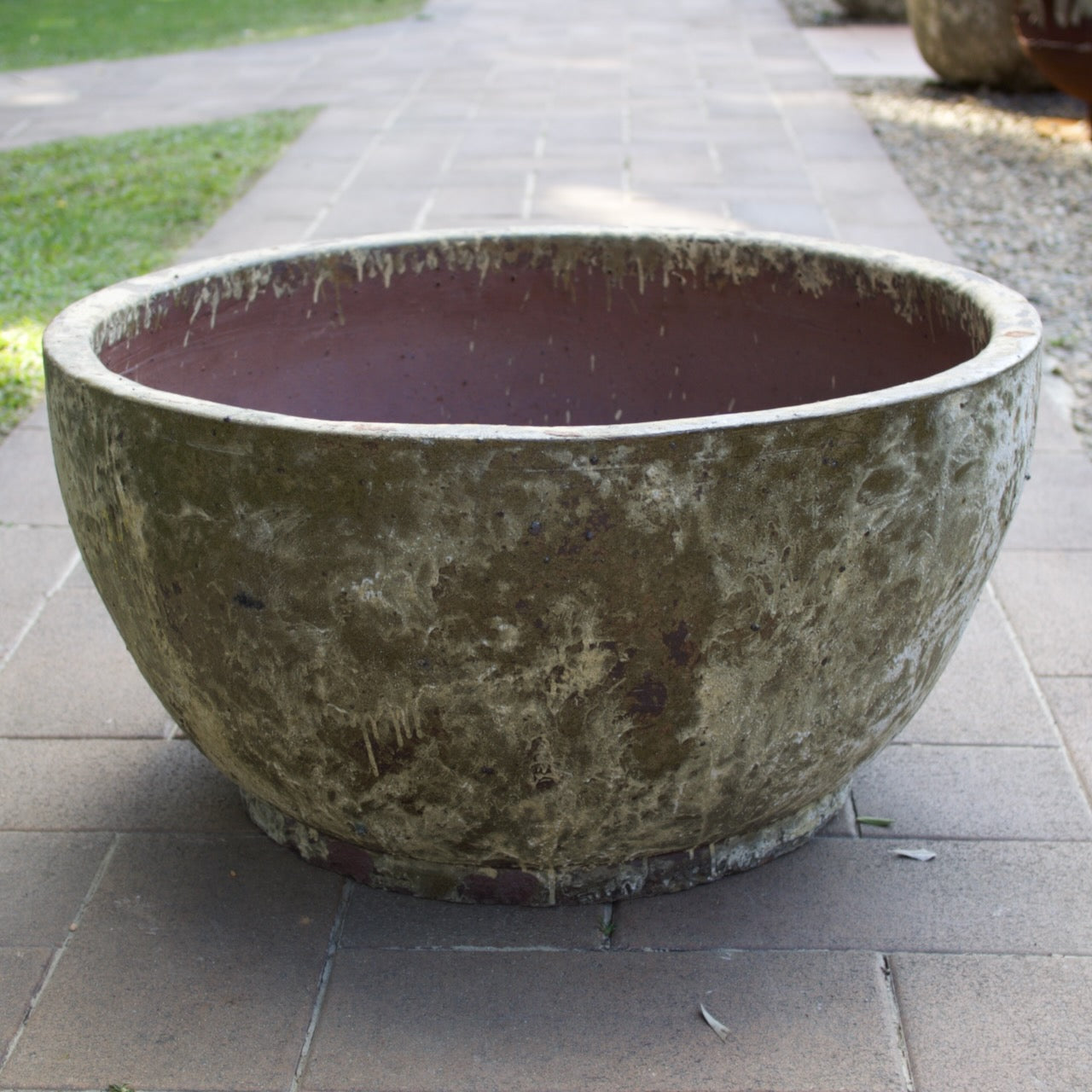 Rustica Footed Bowl Low with a timeless weathered finish. Available in multiple sizes at Brookfield Gardens, Brisbane.