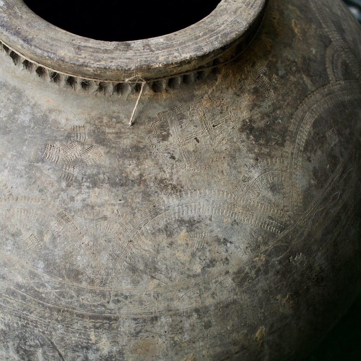 Tall Carved Clay Pot on Stand B Pots - Decorator Brookfield Gardens