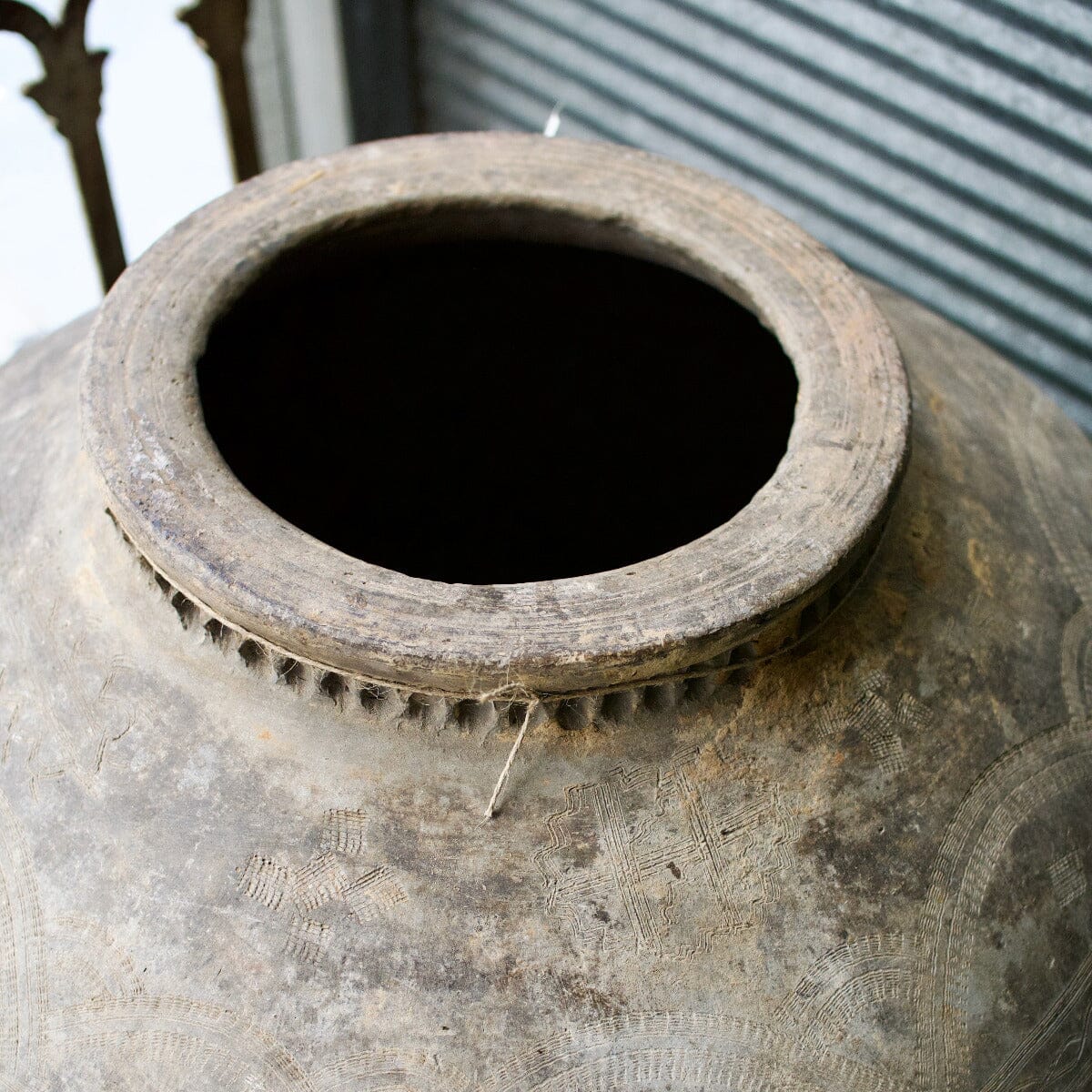 Tall Carved Clay Pot on Stand B Pots - Decorator Brookfield Gardens