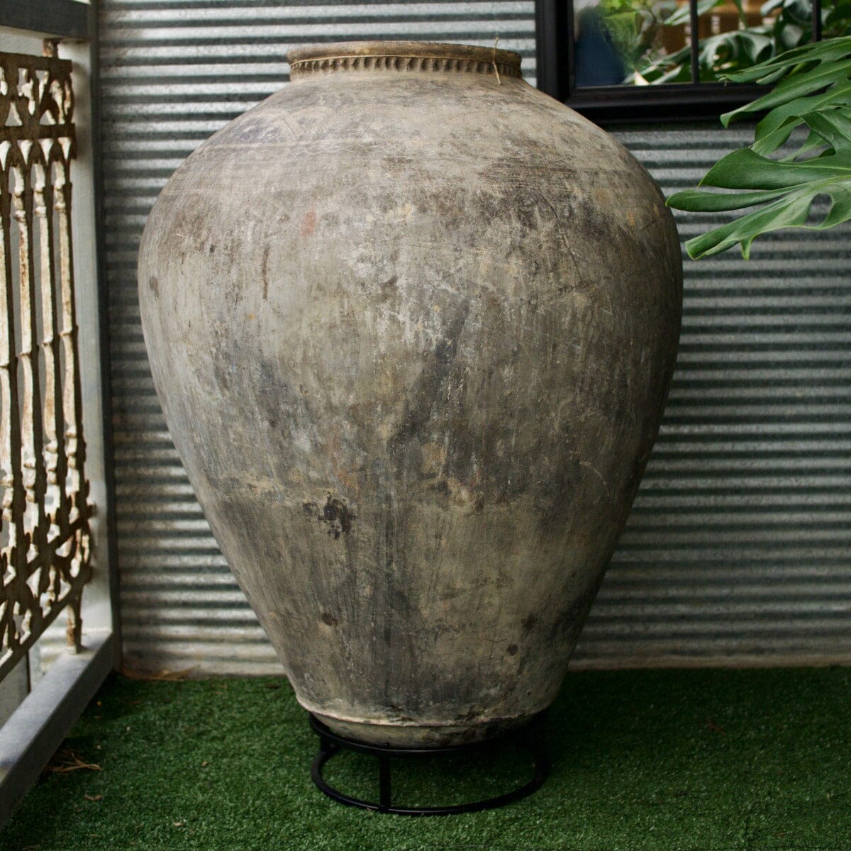 Tall Carved Clay Pot on Stand B Pots - Decorator Brookfield Gardens