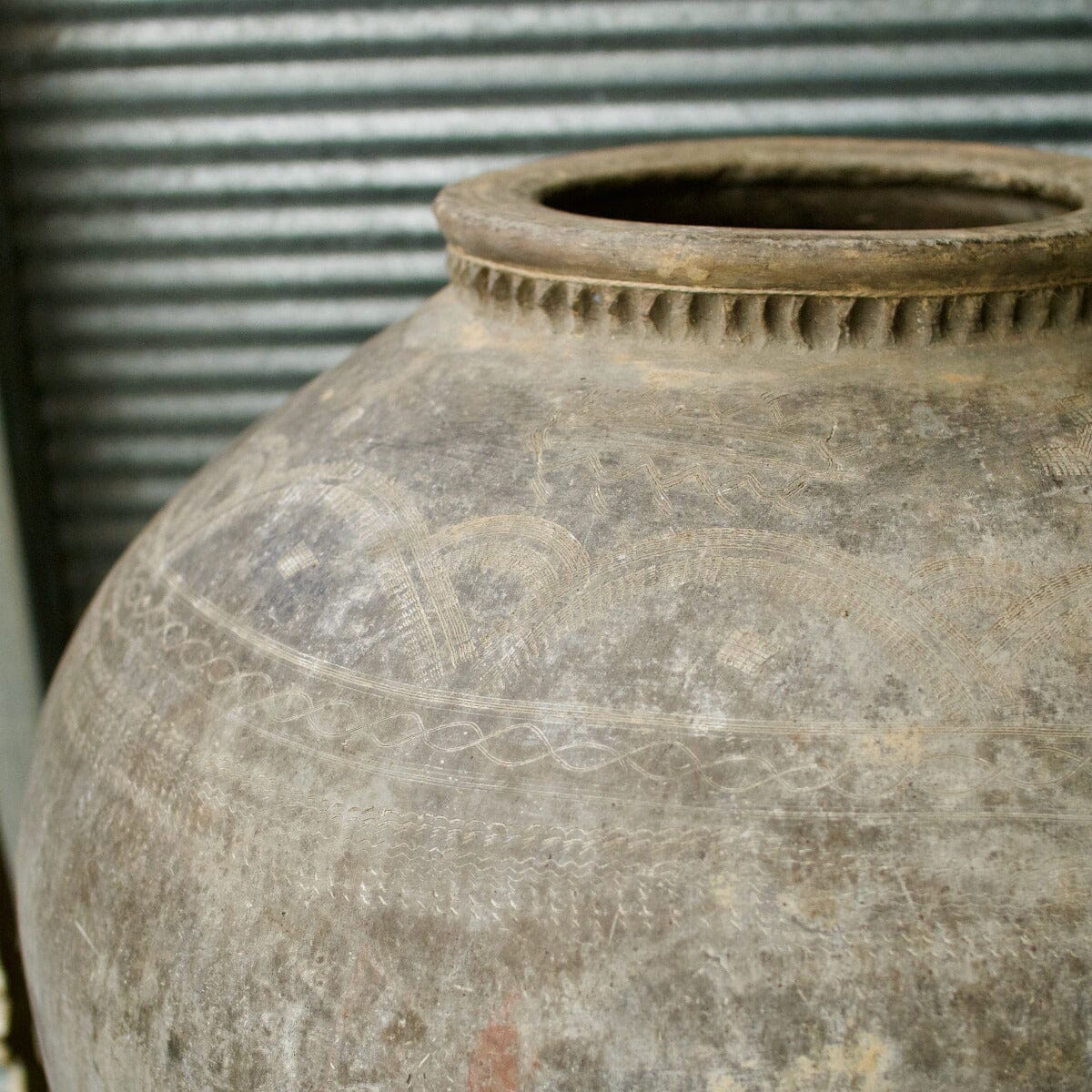 Tall Carved Clay Pot on Stand B Pots - Decorator Brookfield Gardens