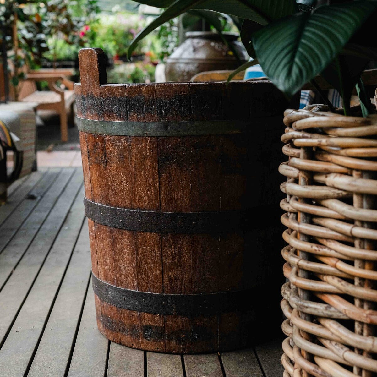 Tall Wooden Barrel BH - Homewares Brookfield Gardens