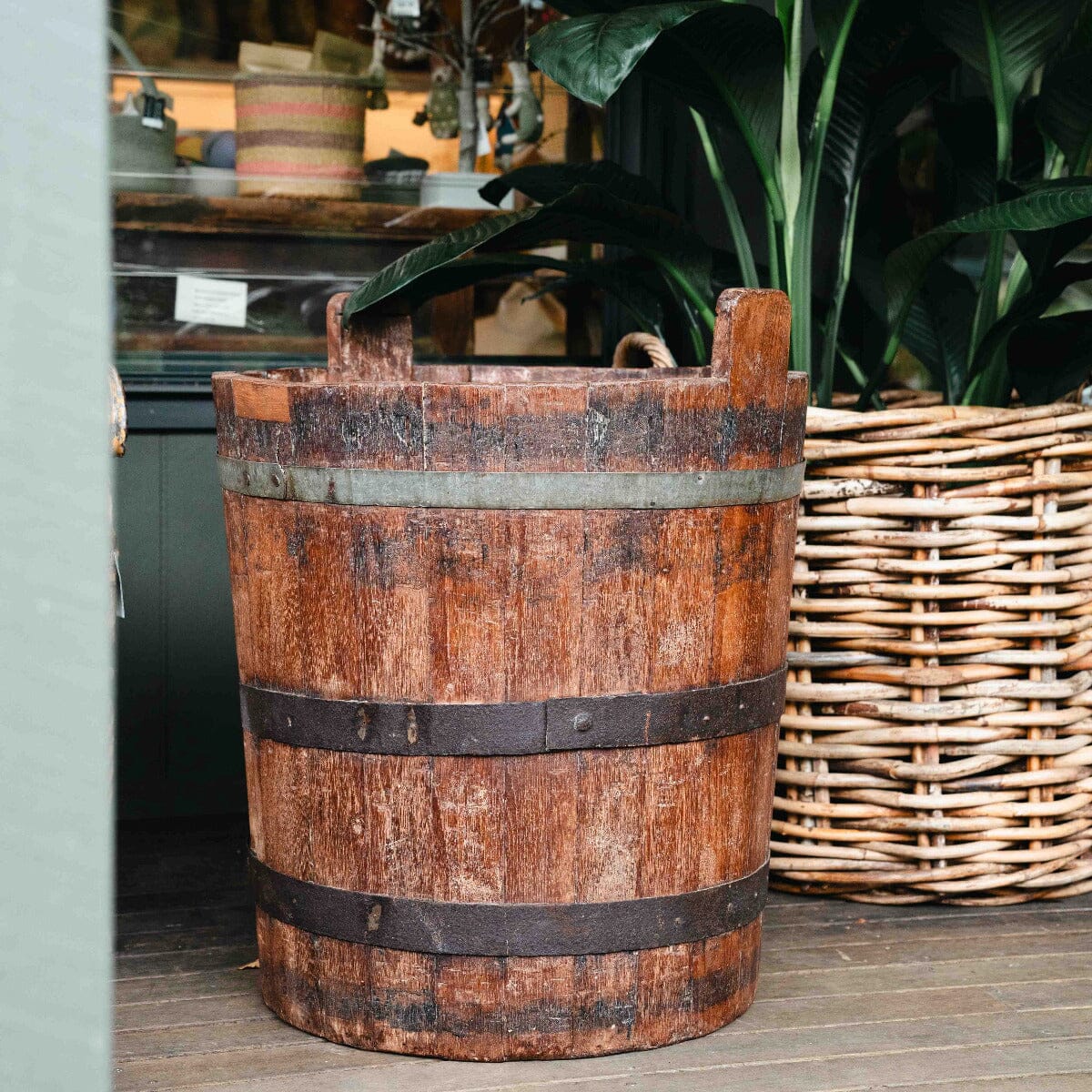 Tall Wooden Barrel BH - Homewares Brookfield Gardens