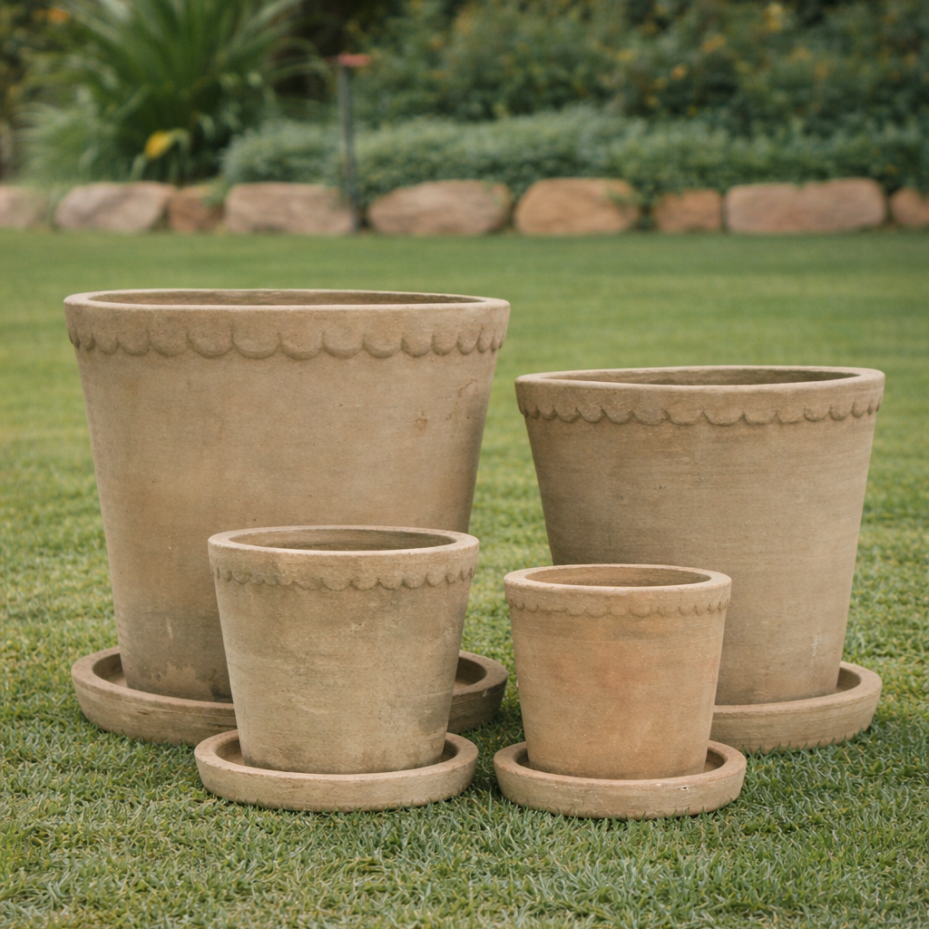 Antique Terra Scallop Pot with Saucer Brisbane garden