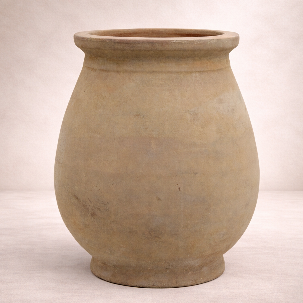 Antique terracotta Andorra jar in garden setting, Brisbane garden style