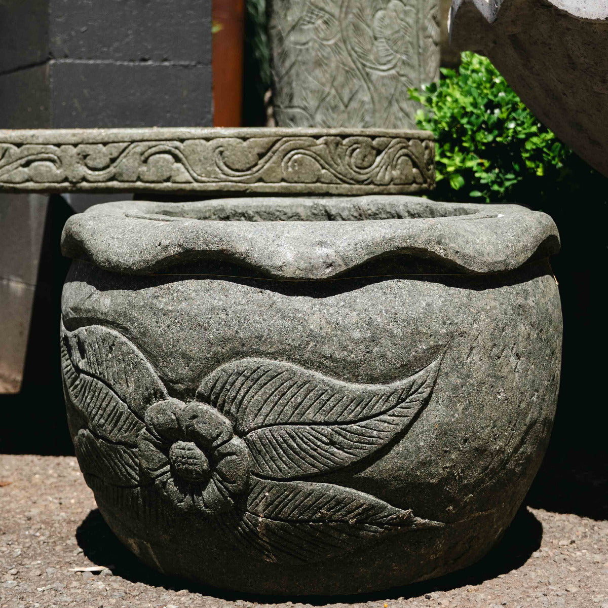 Greenstone Pot Flower Carving