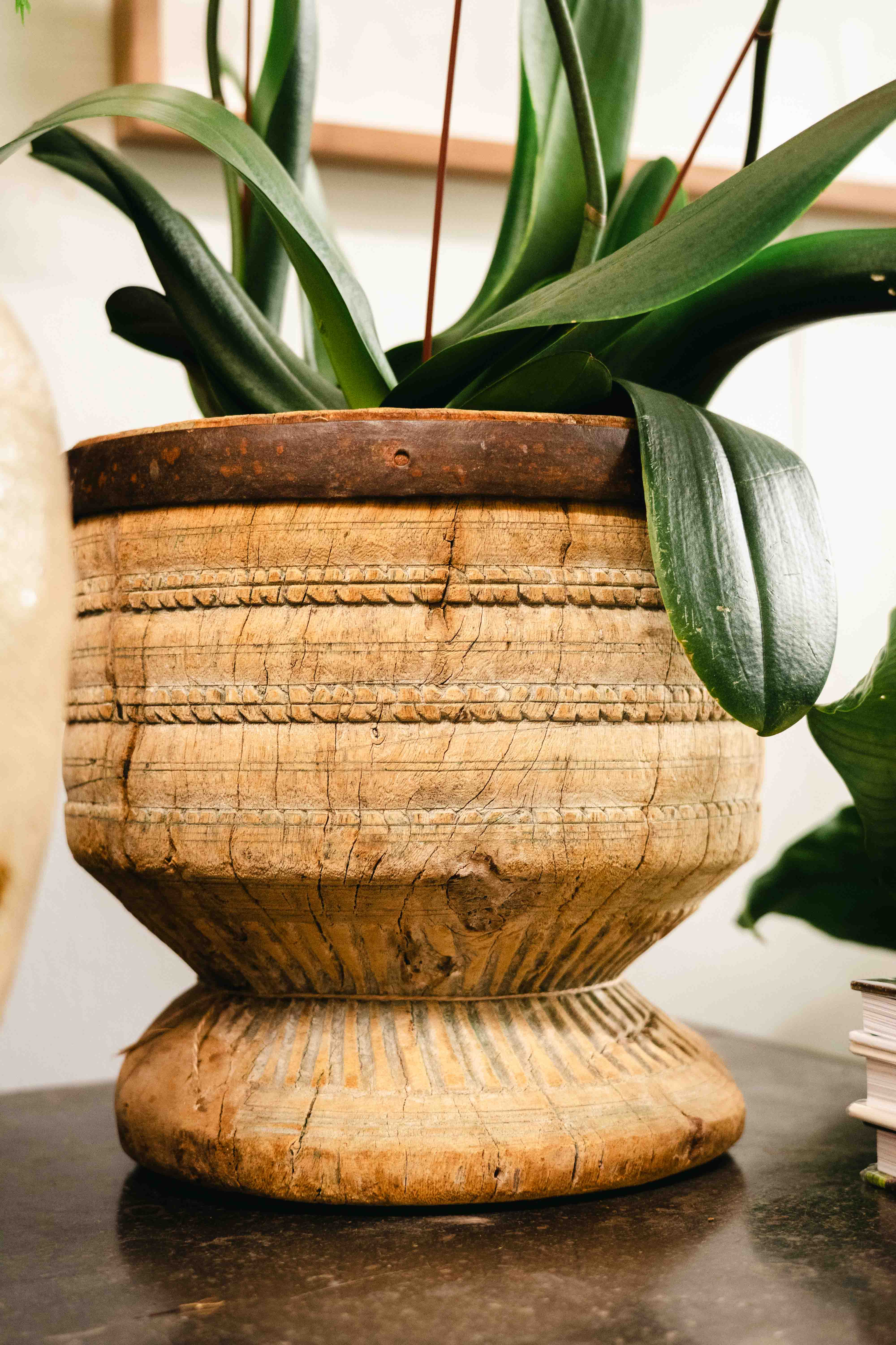 Wooden Planter with Metal Trim