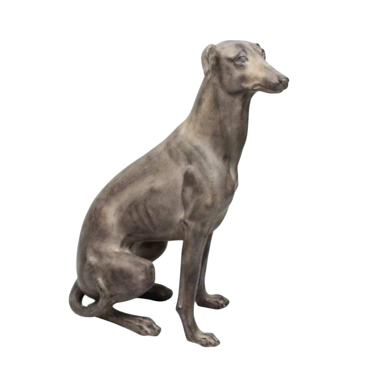 Bronze statue of a sitting dog on a white background