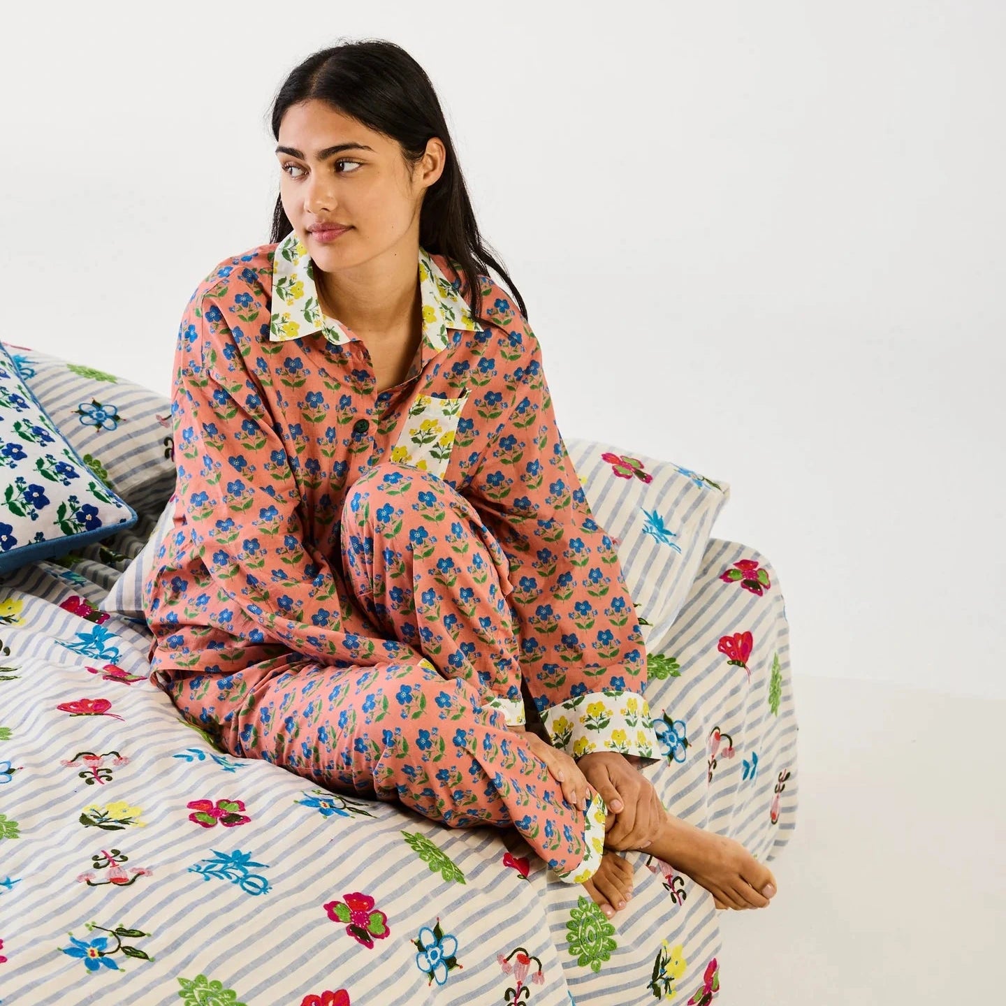 Kip&Co x Anna Spiro Indian Summer Rose adult organic cotton long sleeve pyjama set with floral print.
