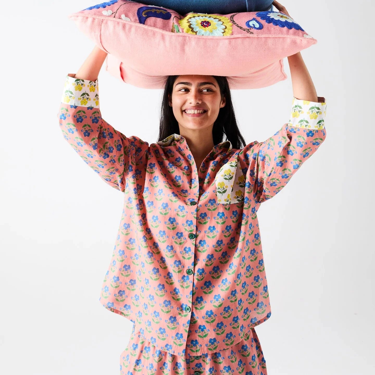 Kip&Co x Anna Spiro Indian Summer Rose adult organic cotton long sleeve pyjama set with floral print.
