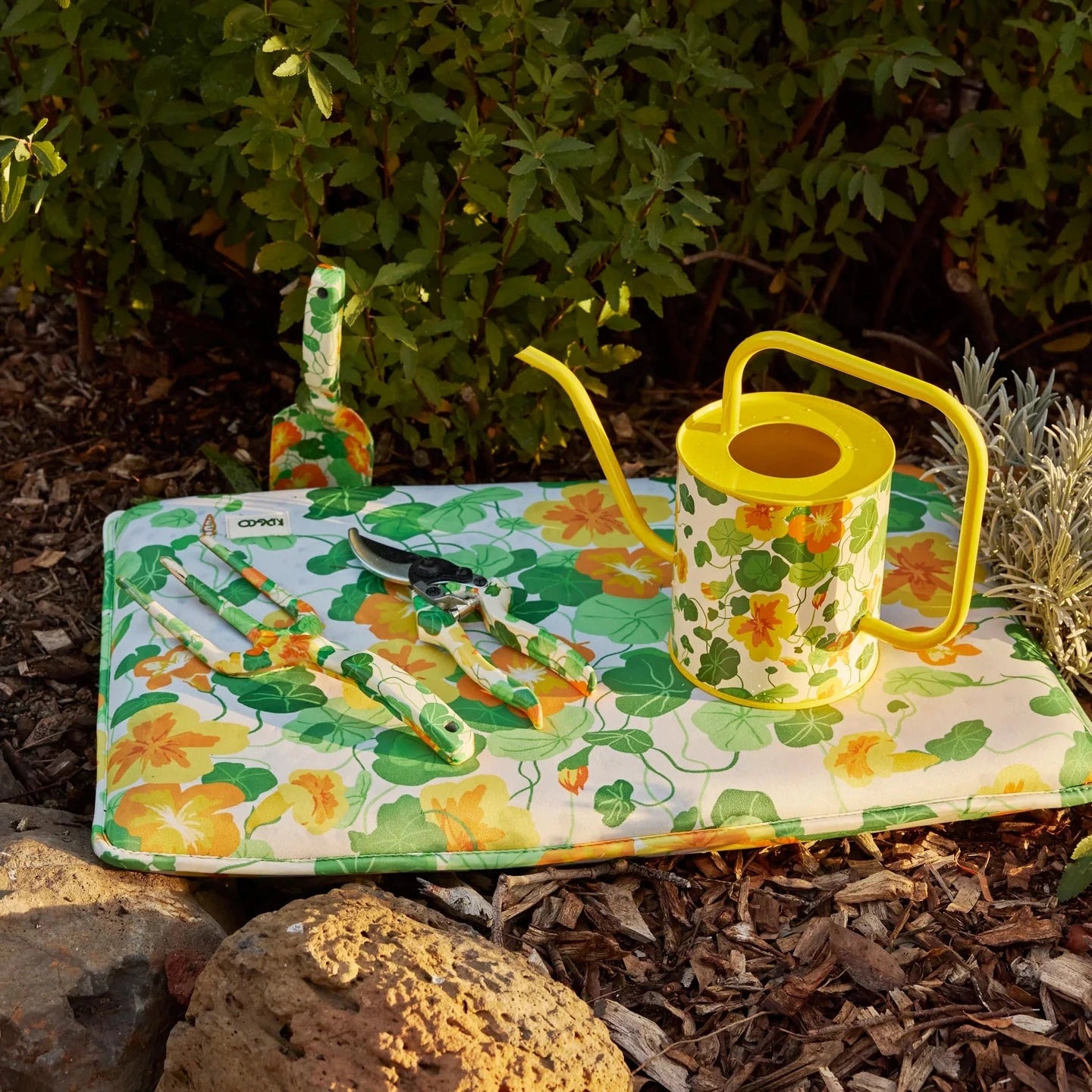 Kip&Co Nasturtium Garden Kneeling Mat with colourful floral print and cushioned foam support.