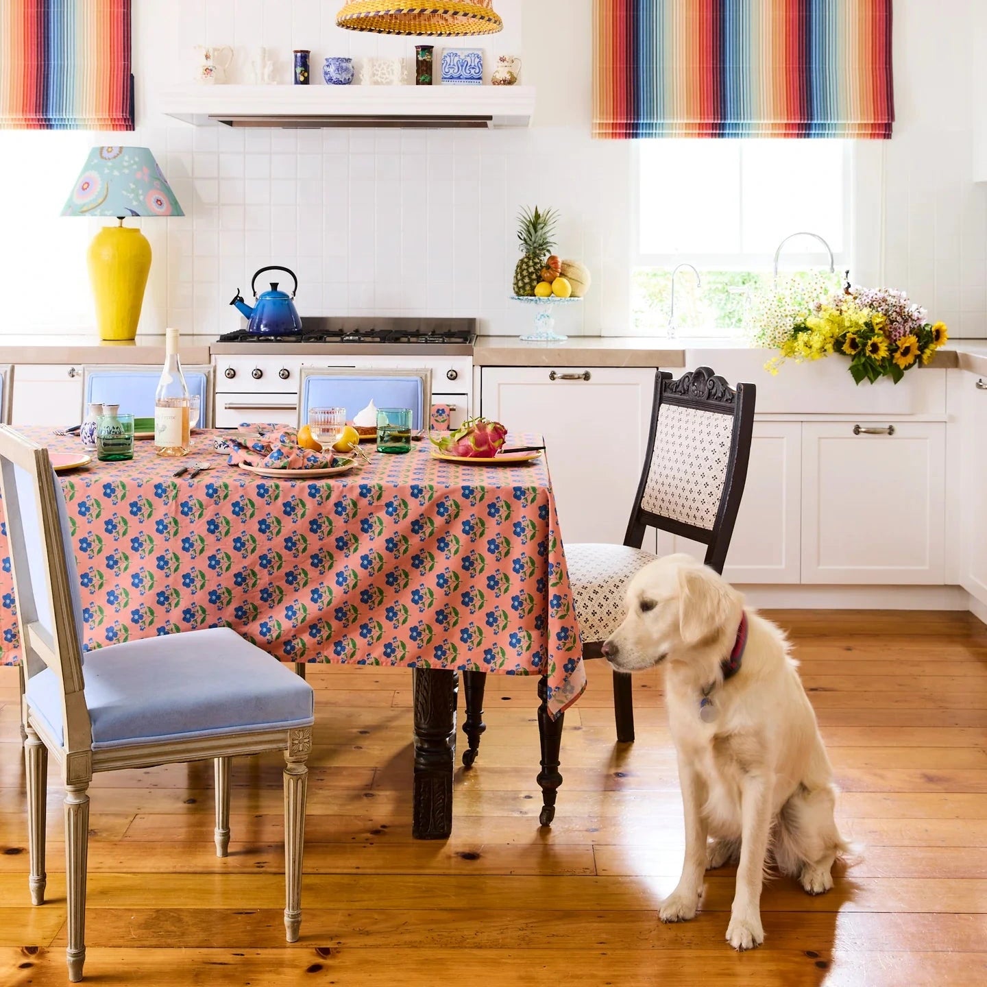 Kip&Co x Anna Spiro Indian Summer Rose floral tablecloth in linen cotton blend.