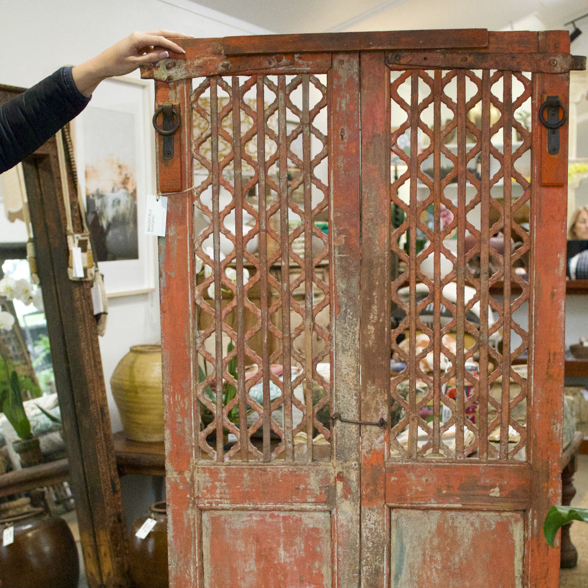 Wooden Jali Door Panel Red