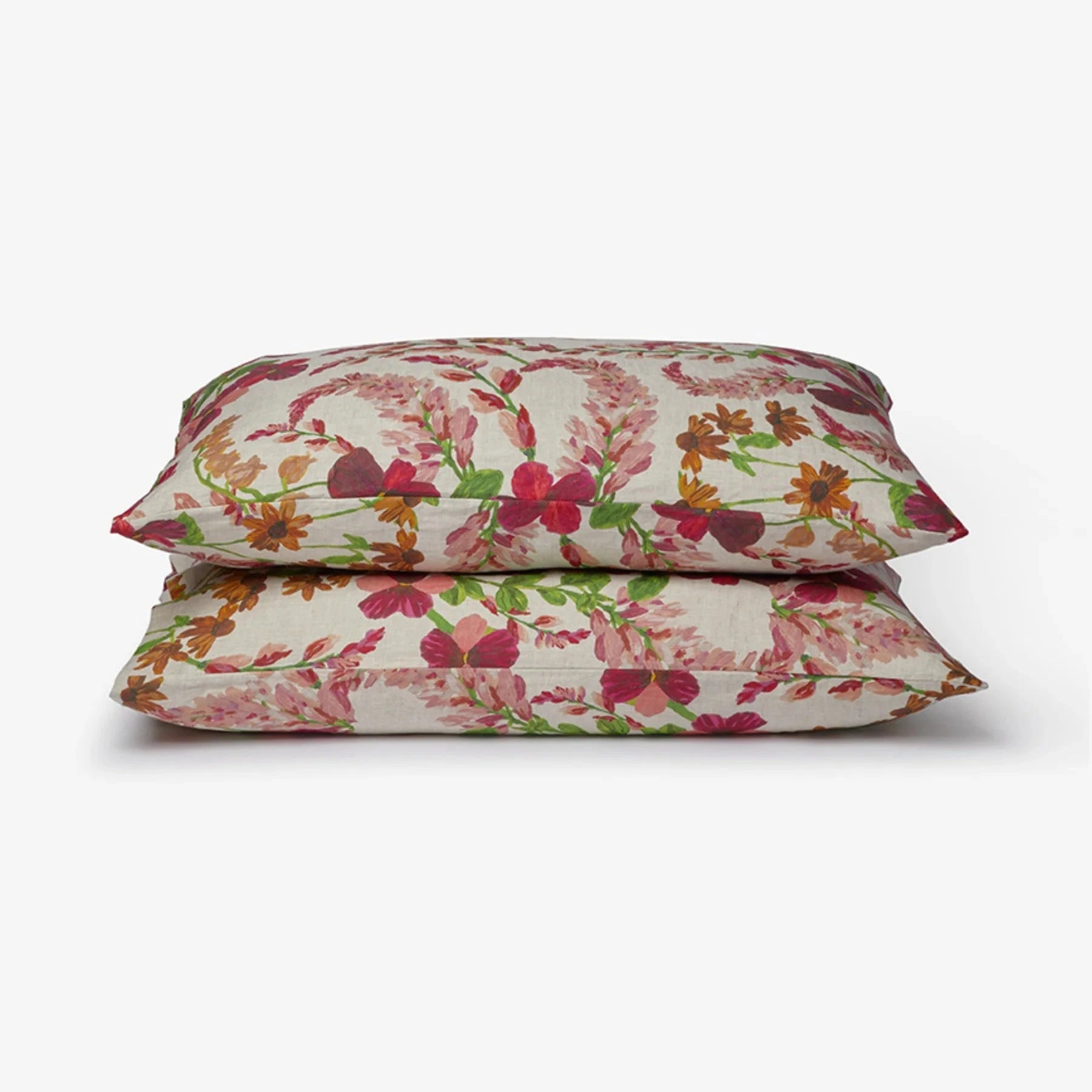 Bonnie & Neil Lupin Multi Linen Standard Pillowcases in stonewashed French flax linen with colourful hand-drawn botanical print