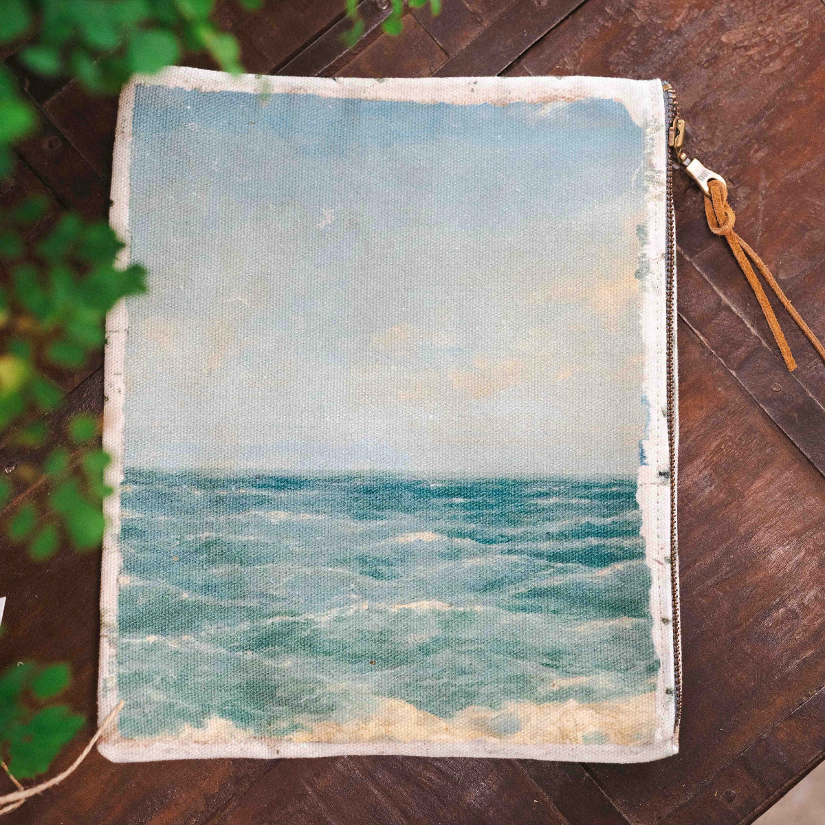 Swarm zip pouch with artistic print on linen cotton fabric, small clutch for everyday essentials