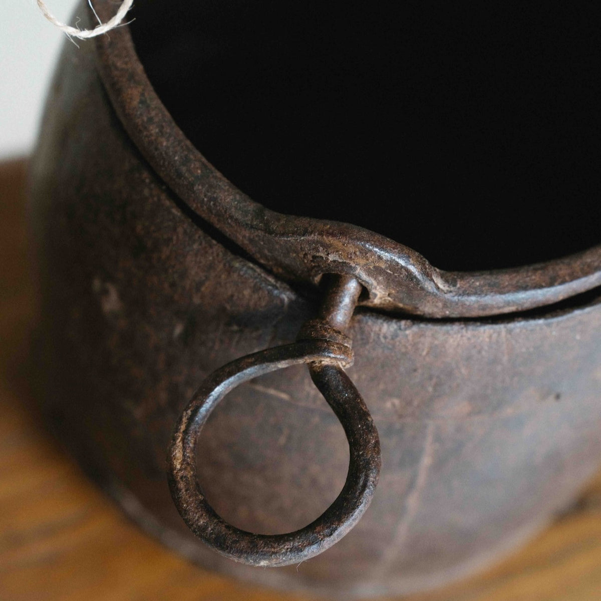 Vintage Indian iron planter with aged patina and ring handles, ideal for displaying orchids and indoor plants, exclusive to Brookfield Gardens.