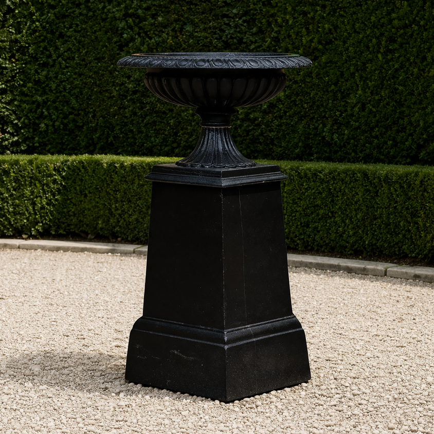 Victorian Urn and Pedestal, Brisbane formal garden setting cast iron
