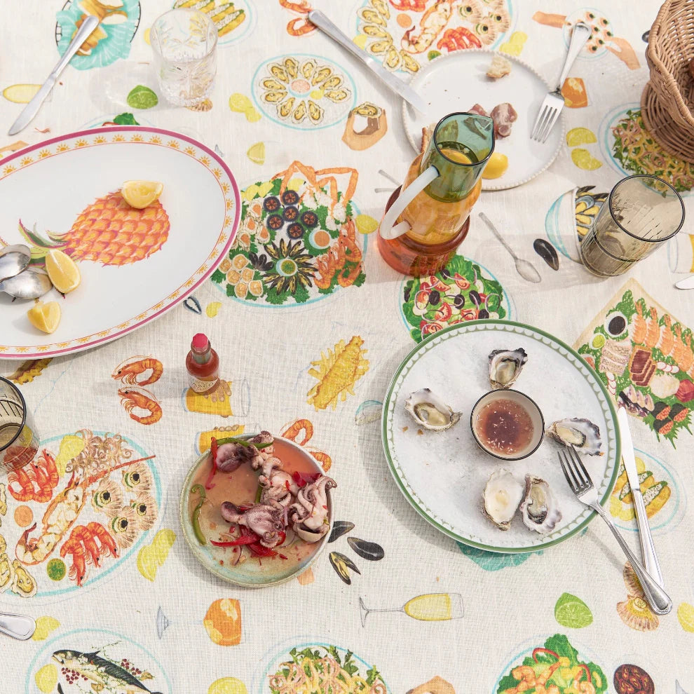 Shop the Australian Summer Tablecloth online at Brookfield Gardens. A vibrant linen cotton tablecloth inspired by long lunches and Australian summer entertaining.