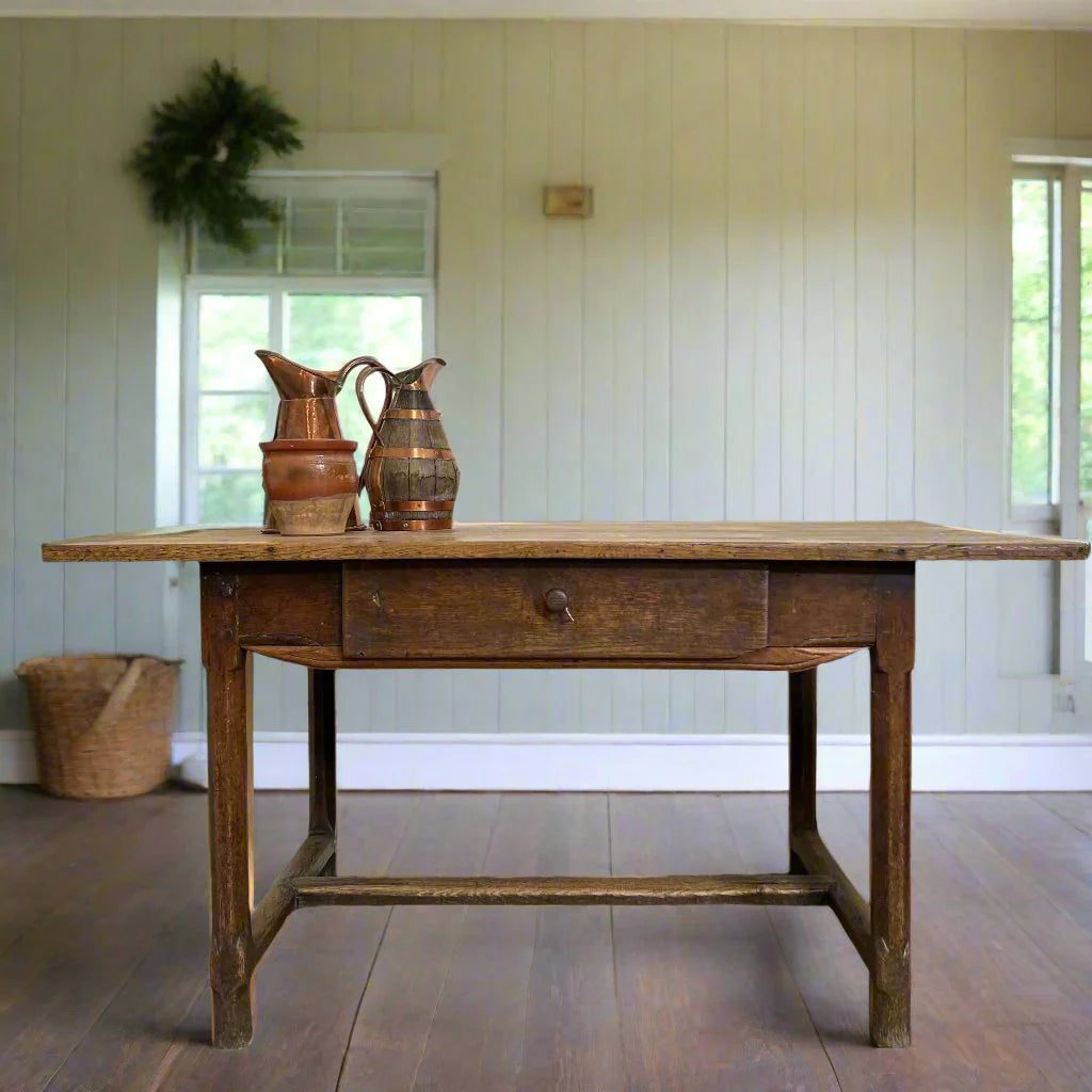 Aged French Farm Table w/ Front Drawer BH - Furniture Brookfield Gardens 