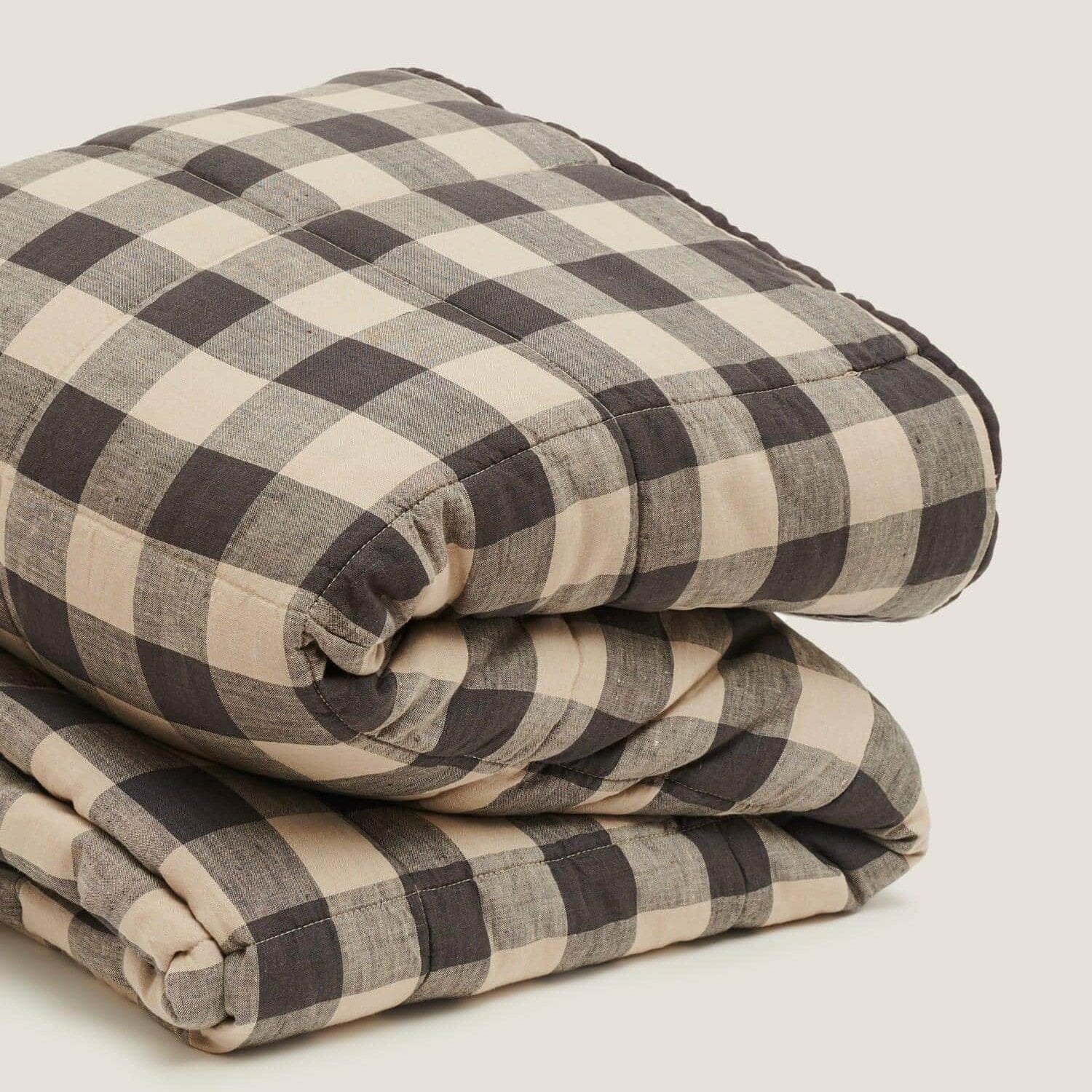 French Linen Quilt Queen/King Natural Check BH - Bedding Brookfield Gardens 