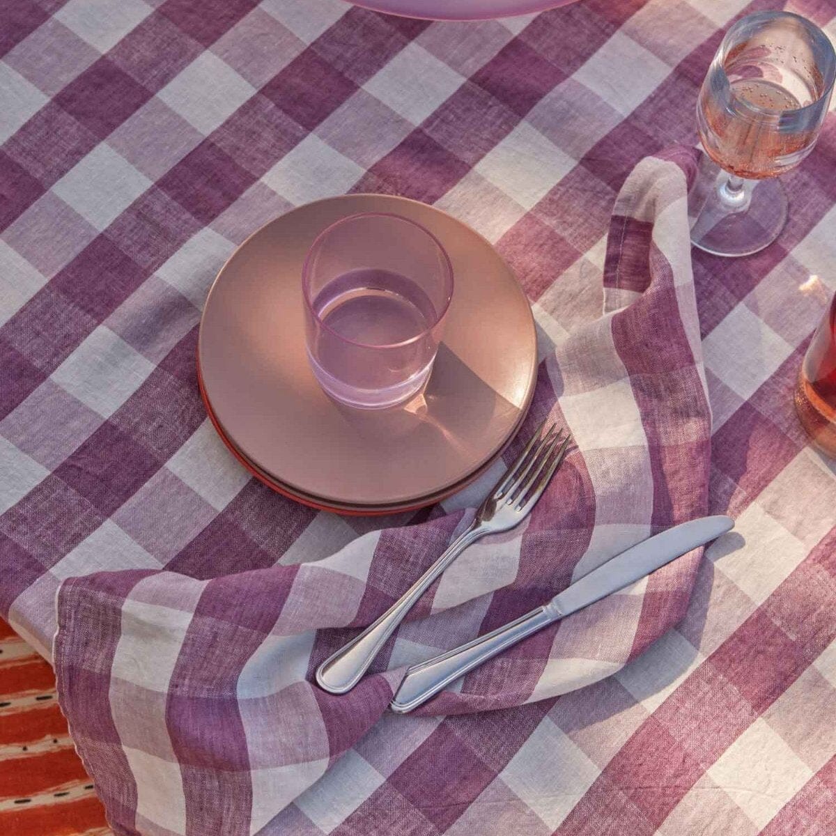 French Linen Tablecloth 280 x 170 Lavender Check PL Homewares Brookfield Gardens 