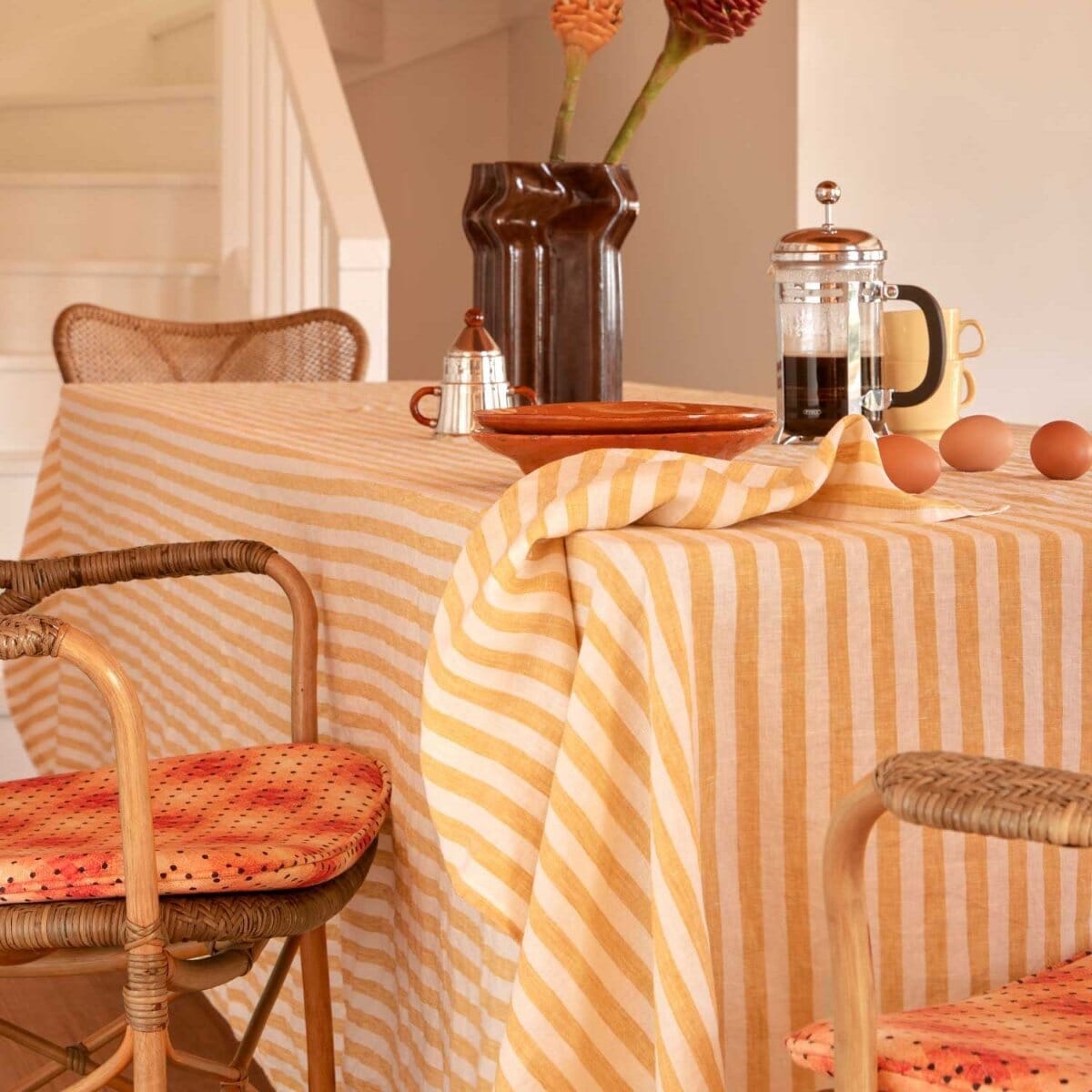 French Linen Tablecloth 280 x 170 Yellow Stripe BH - Bedding Brookfield Gardens 