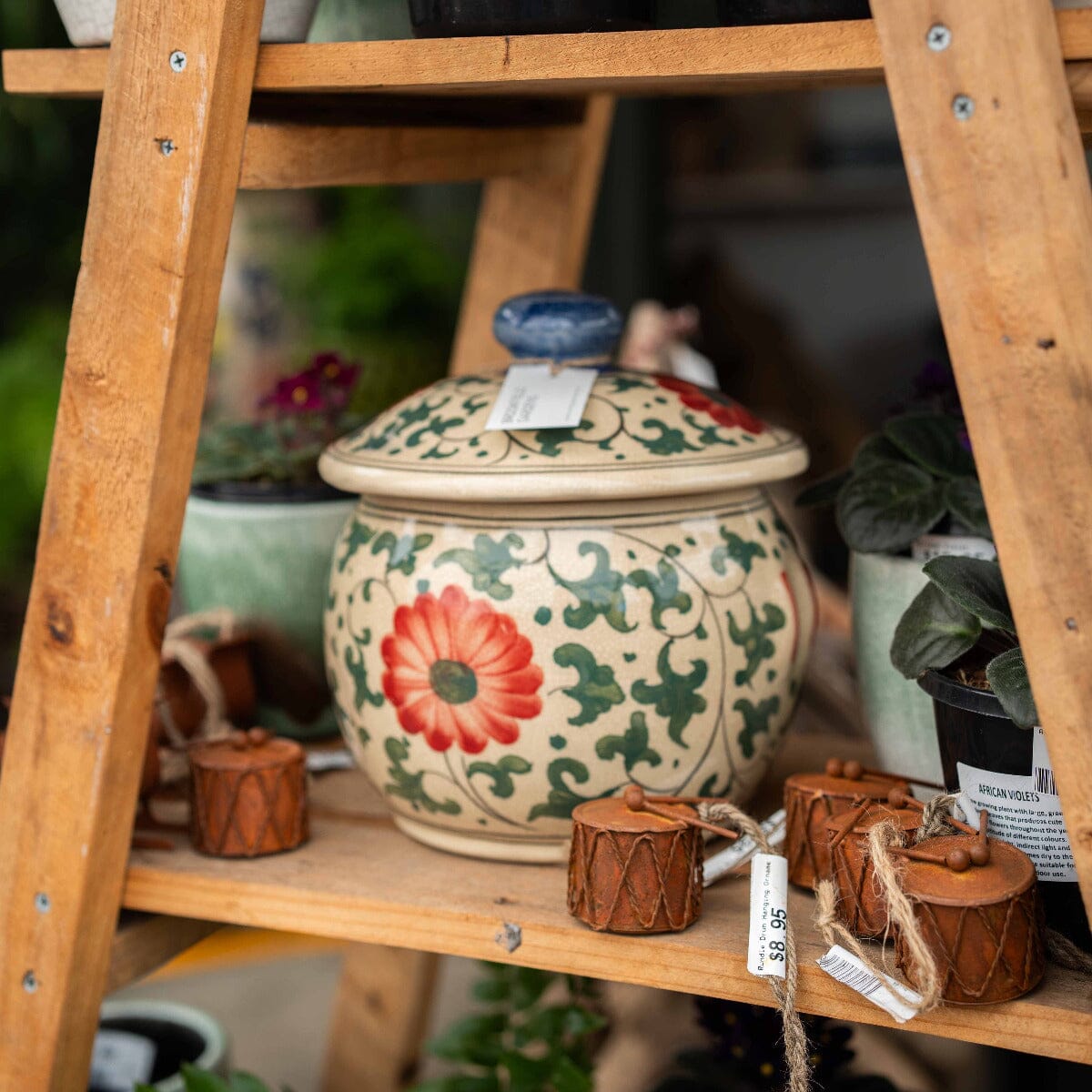 Hand Painted Vase Green Flowers Pots - Decorator Brookfield Gardens 