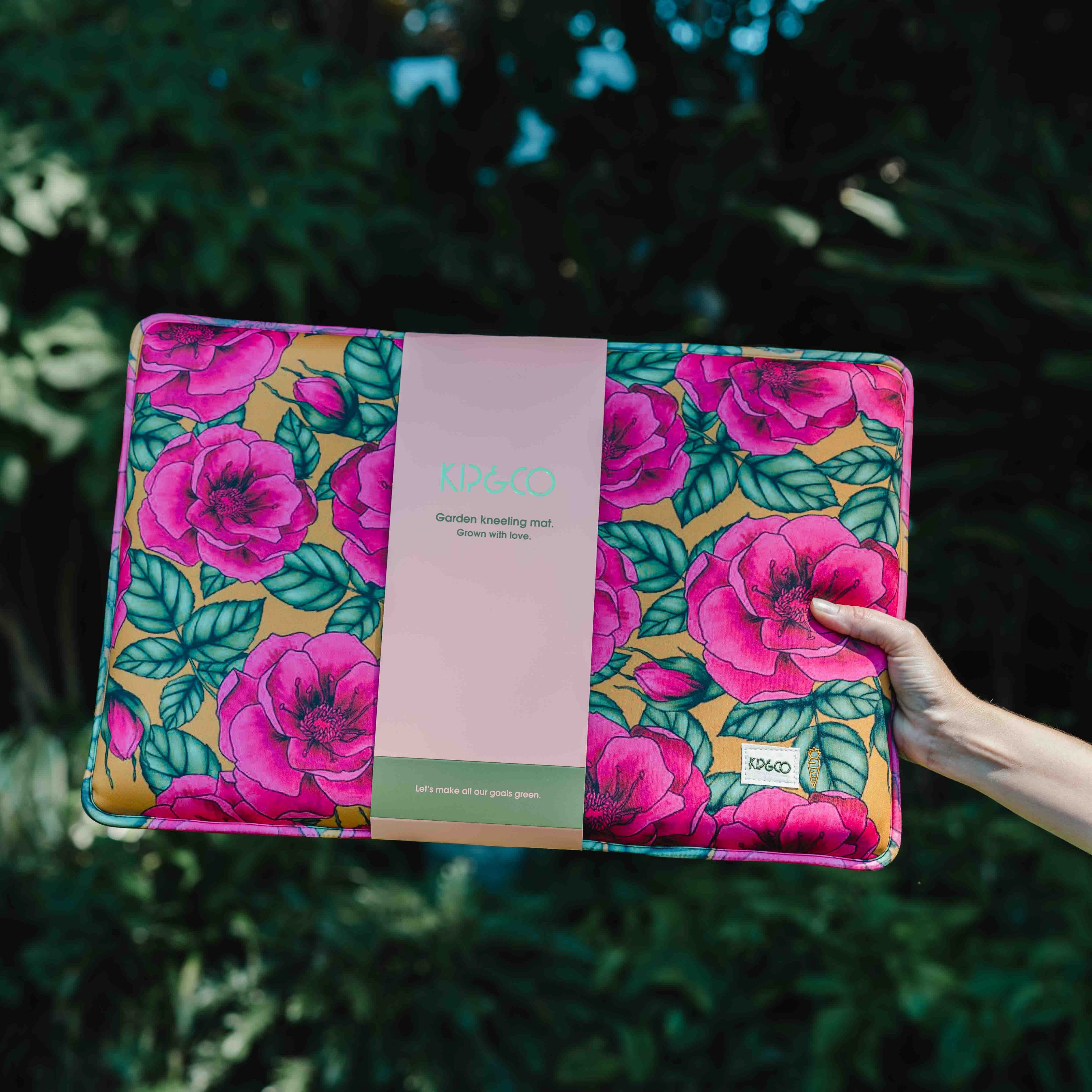 Shop the Kip&Co Golden Peony Garden Kneeling Mat at Brookfield Gardens. A colourful cushioned kneeling mat designed for comfortable gardening.