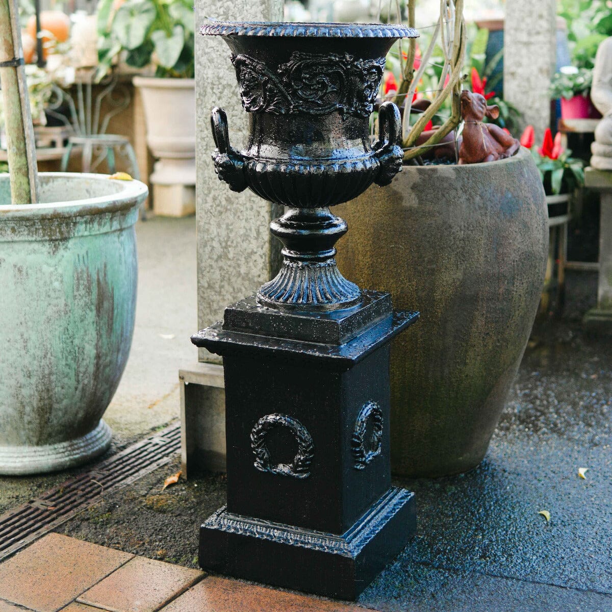 Med Dorchester Urn and Ped Pots - Cast iron Brookfield Gardens 