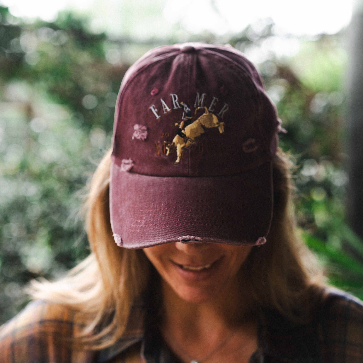 Whitney Spicer FAR MER No Bull embroidered vintage-washed cap.