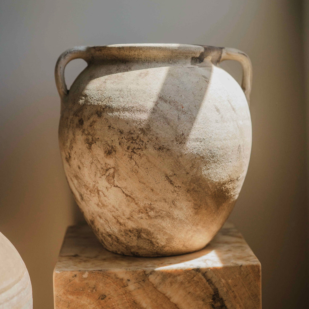 Turkish White Washed 2 Handled Urn