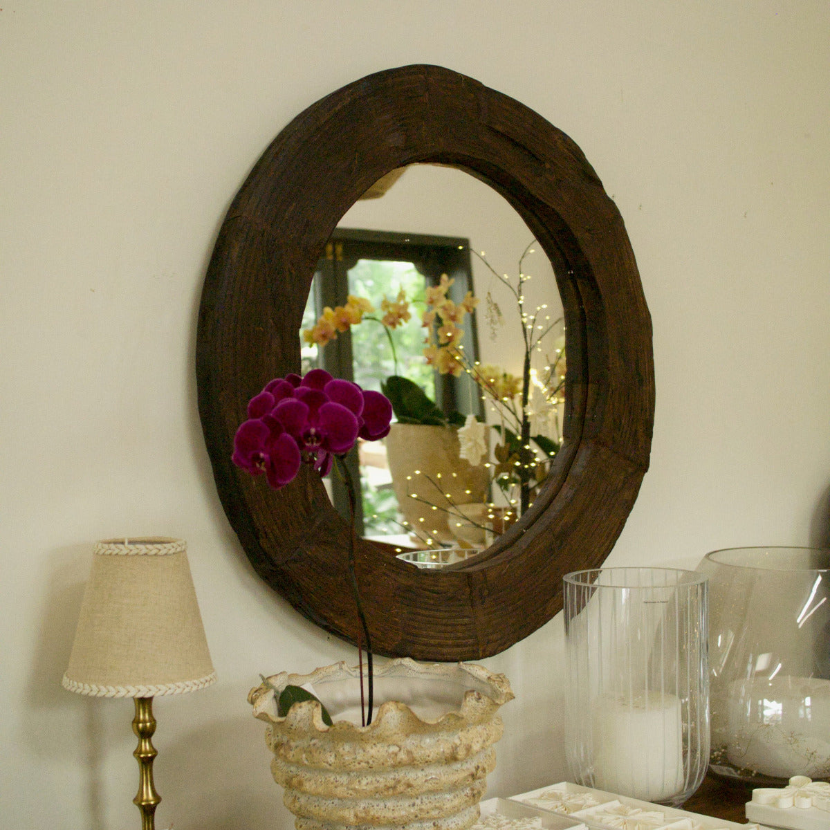 Round Wooden Mirror