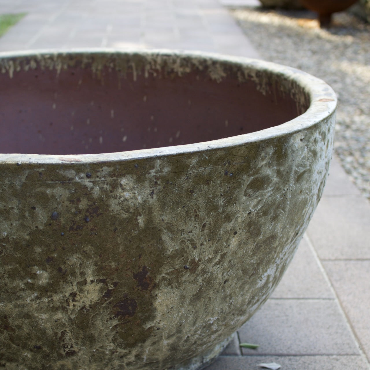 Rustica Footed Bowl Low with a timeless weathered finish. Available in multiple sizes at Brookfield Gardens, Brisbane.